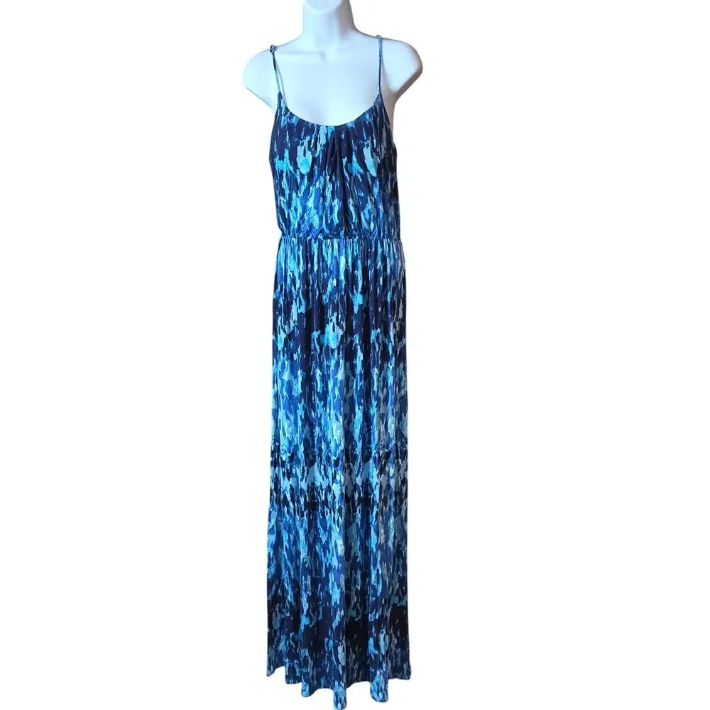 Felicity & Coco shades of blue, cinched waist, spaghetti strap maxi dress sz Sm